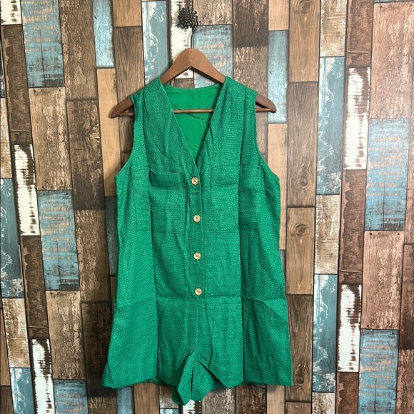 Green Sleeveless Button-Up Romper - Picture 1 of 16
